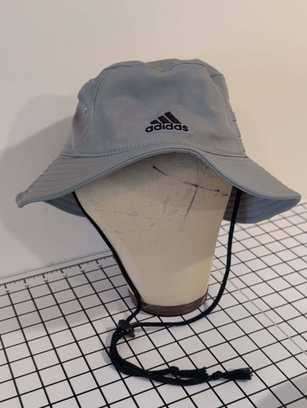 adidas Gray Bucket Hat with Black Chin Cord